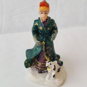 Lady With Dog Christmas Village Figurine